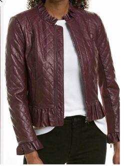 New French Connection Brishen Quilted Faux Leather Jacket Plum sz US 2
