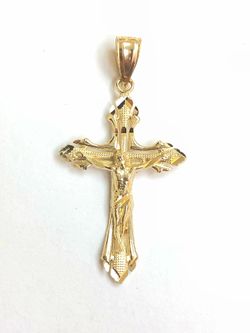 Beautiful design cross with jesus religious pendant 14K REAL YELLOW GOLD.