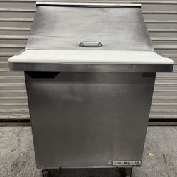 27” Refrigerated Sandwich Prep Table Beverage Air 1 Door NSF Topping Cooler Salad Cart Restaurant Work Top On Wheels 
