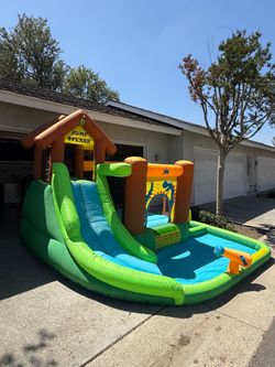 Bountech Inflatable Waterslide Bounce House Climbing Wall Ball Pit w/ Blower