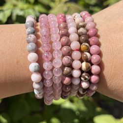 6mm Pink Crystal Stackable Bracelet Set 