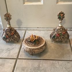 (2)-VTG- Italian Capodimonte Porcelain Perfume Bottles & Jewelry Box