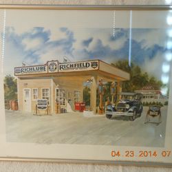 LIMITED EDITION Atlantic Richfield Service Station lithograph print signed by Jack Schmitt