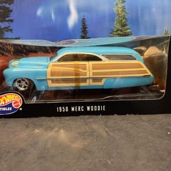 1:18 Scale Hotwheels 1950 Merc Woodie Diecast Collectible Car. With Surf Board. New Unopened.