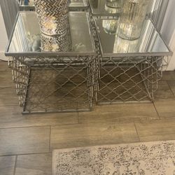 Silver Mirrored Nesting Table  For Sale 