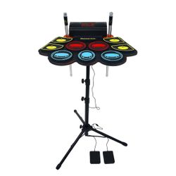 9 Pads) Electronic Drum Set with Light Up Drumsticks and Stand, Electronic Drum Pad with 5 Different Drum Kit, 10 Unique Rhythms, Bulit-in Double Spea