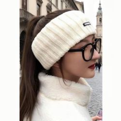 New Women’s Cozy Cream Rib Knit Headband & Ear Warmer