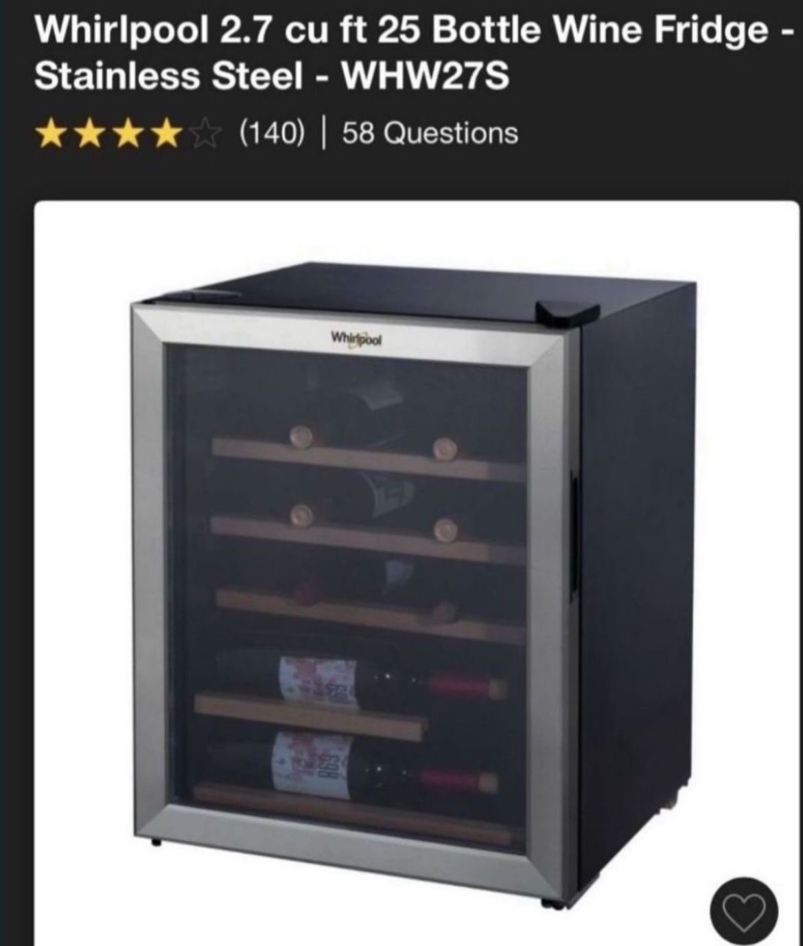 25 Bottle Whirlpool Wine Fridge