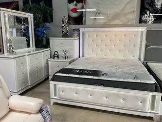 Beautiful White 5 Pc Bedroom Set With Led Lights And Free Mattress  $1699