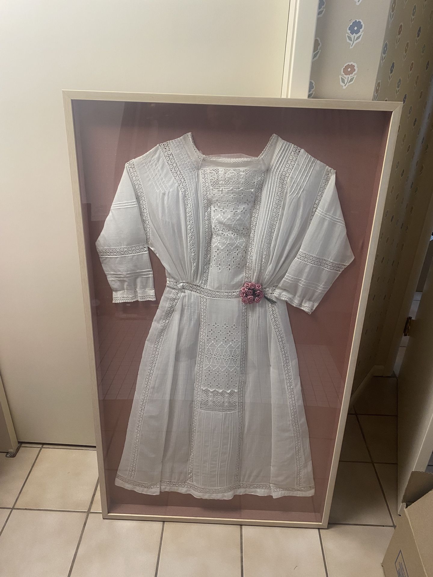 Antique Wedging Dress . Over 100 Years Old . Framed