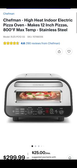 Chefman Home Slice RJ25-PO12-SS Indoor Electric Pizza Oven Stainless Steel 1700W 800°F