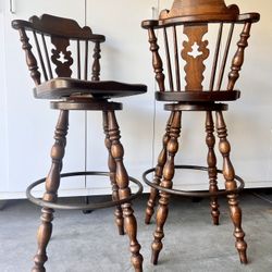 Solid Oak Swivel Bar Stools