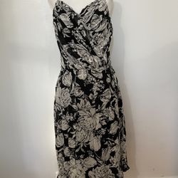 Vintage Blk & White Floral Dress With Sequins Detailing