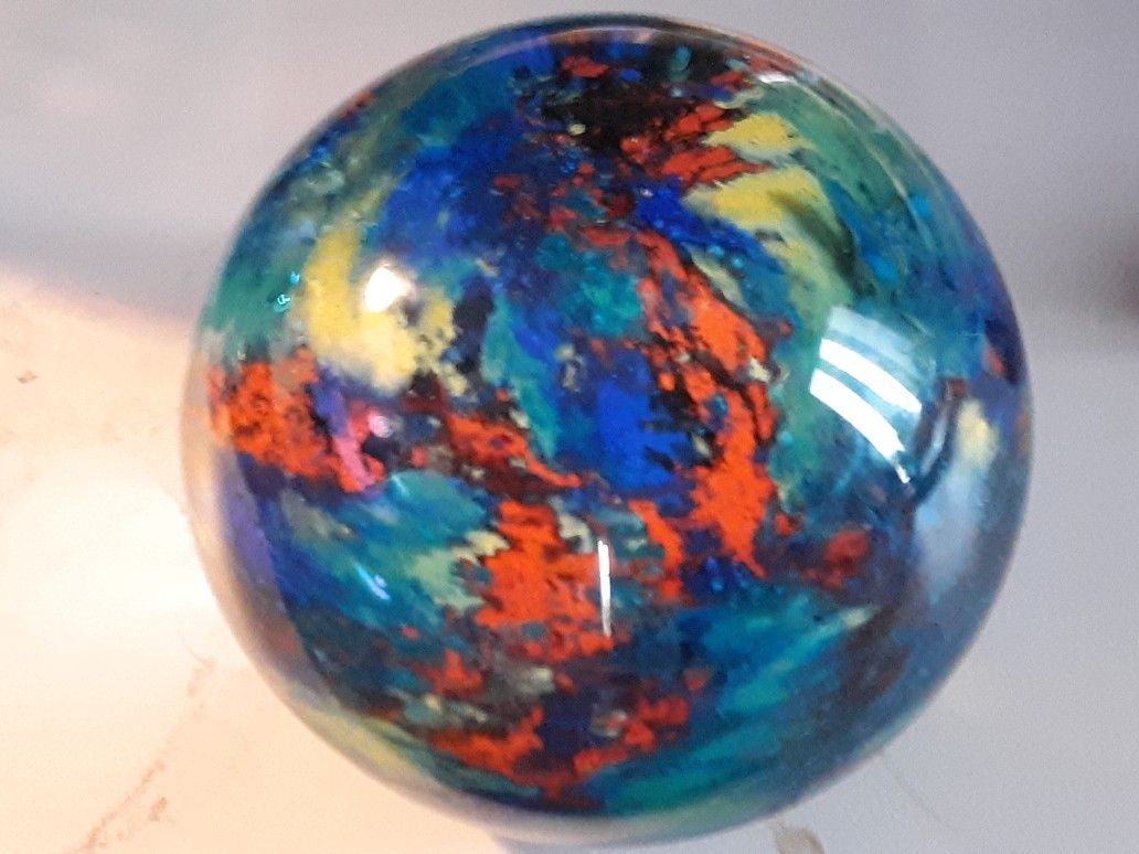 Large Glass Paperweight With Makers Label Abstract Colorful Pattern