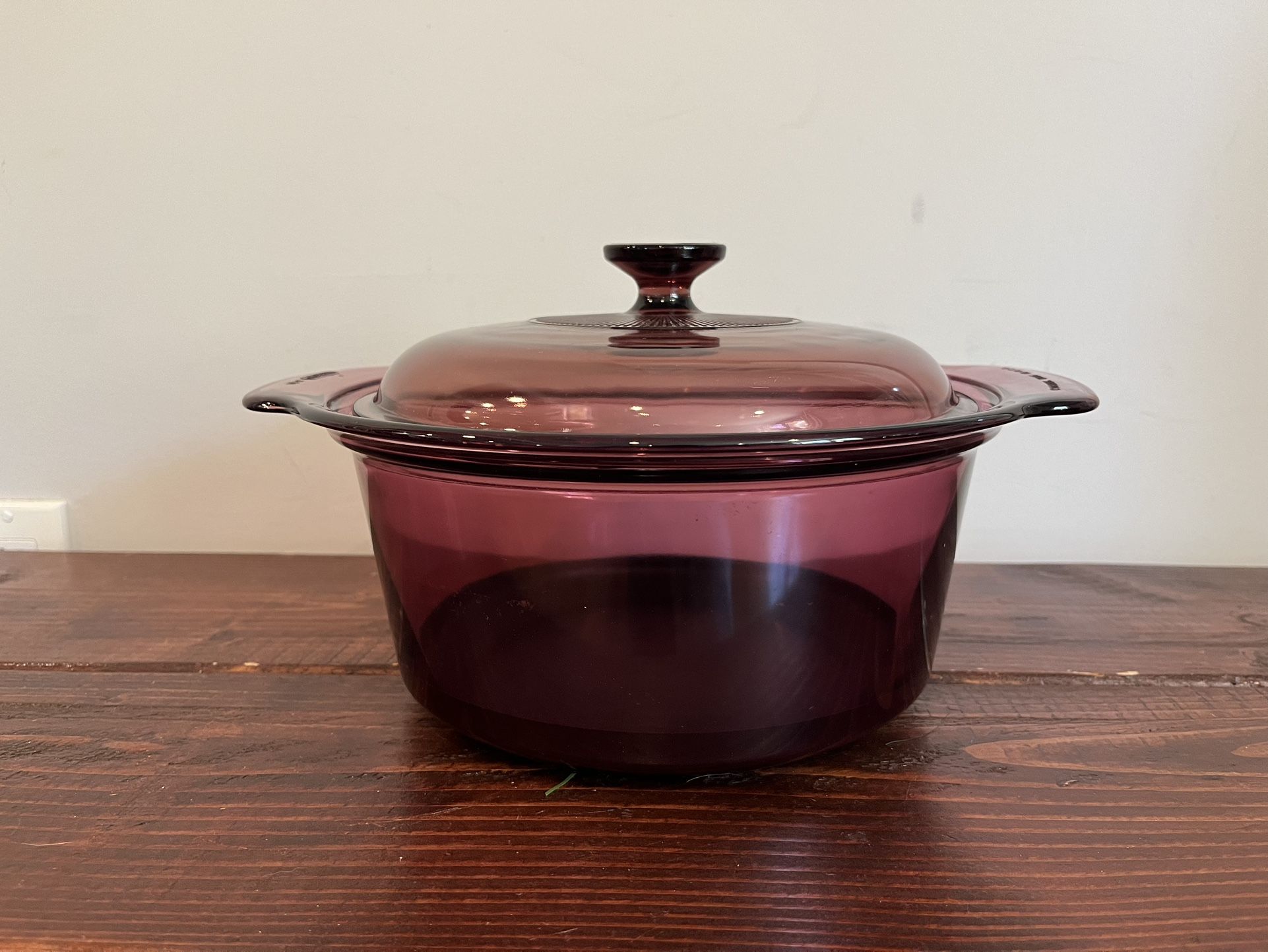 Corning Ware Vision Cranberry Glass Dutch Oven Stock Pot Lid 3.5 L Liter Vintage