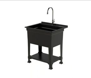 Shop Glacier Bay
30 in. W x 24 in. D x 35 in. H Freestanding Laundry/Utility Sink in Black with Stainless Steel Pull-Down Faucet