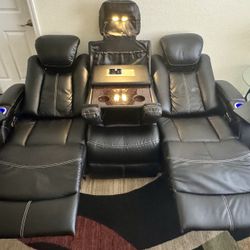 Seatcraft Home Theater Seating - Leather Gel -Power Recline - Power Headrests - AC and USB Charging - Lighted