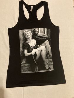 Marilyn Monroe & Tupac Women Graphic Print Racerback Black Tank Top Size Medium