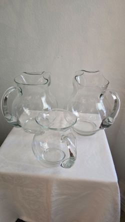 3 Clear Glass Ice Tea Pitchers – 12 Cup & 4 Cup, No Chips
