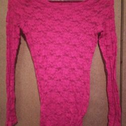 See You Monday Red Long Sleeve Sheer Lace Top Sz Med $5 
