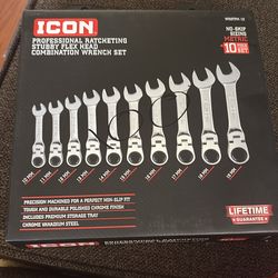 Icon 10 pc Ratcheting Stubby Flex Head wrench set