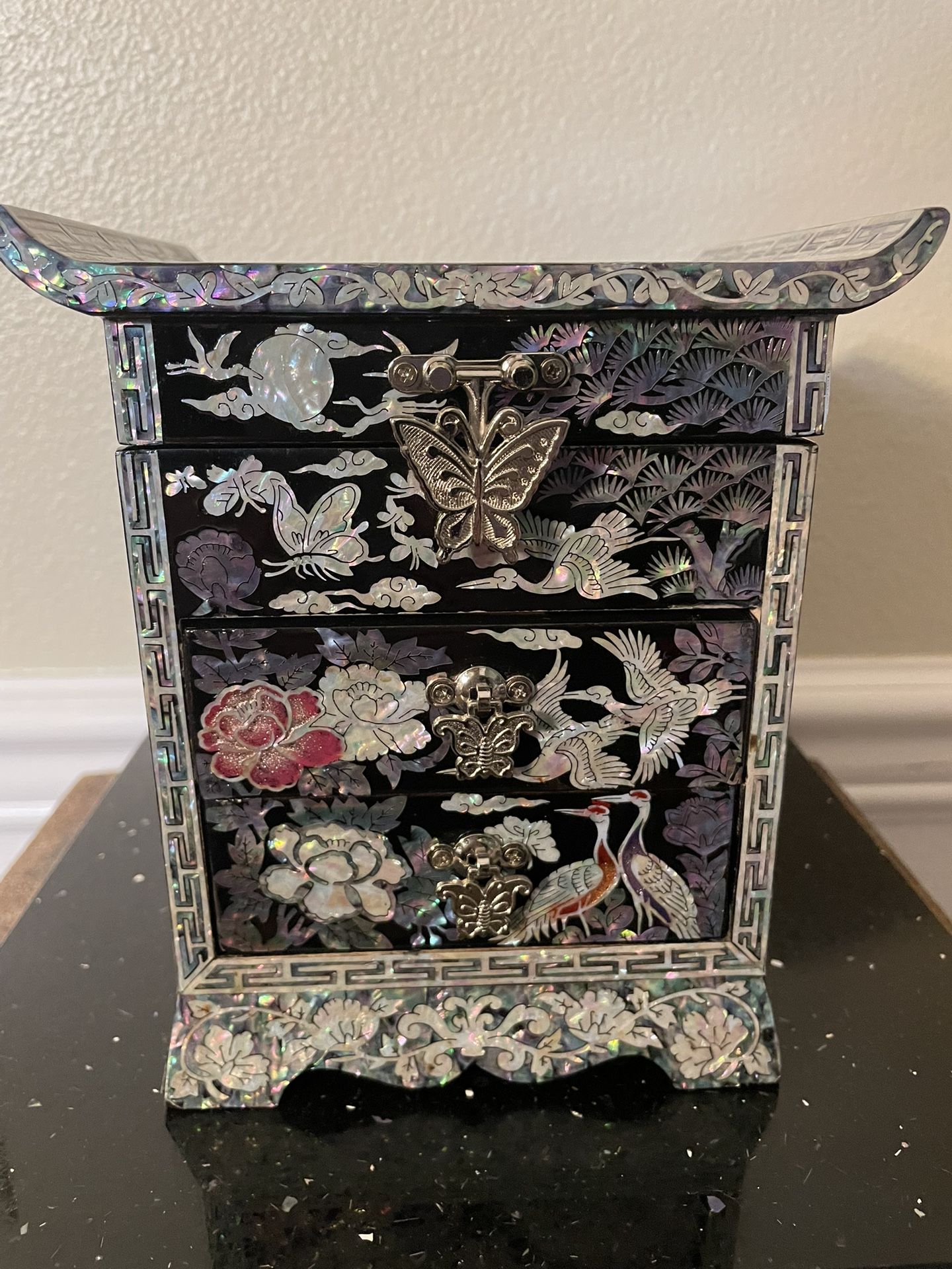 Korean traditional Mother Of Pearl 3 Drawer jewelry Box 6.50”x 6”