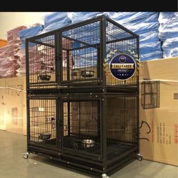 Double Stacked Dog Pet Cage Kennel Size 43 With Divider And Feeding Bowls New In Box 📦 