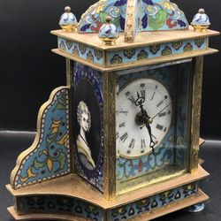Cloisonné Enameled clock People's Republic of China analogue 1970's VTG AS IS