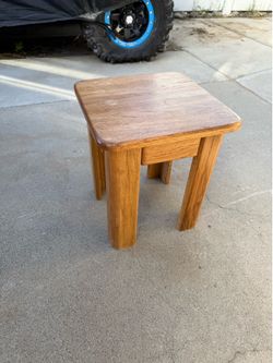 Solid oak wood small end table stool chair