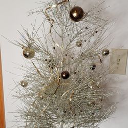 Silver Glitter Tabletop Christmas Tree - 33” - Retro Atomic Style