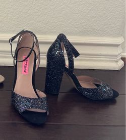 Betsy Johnson black sparkly heels