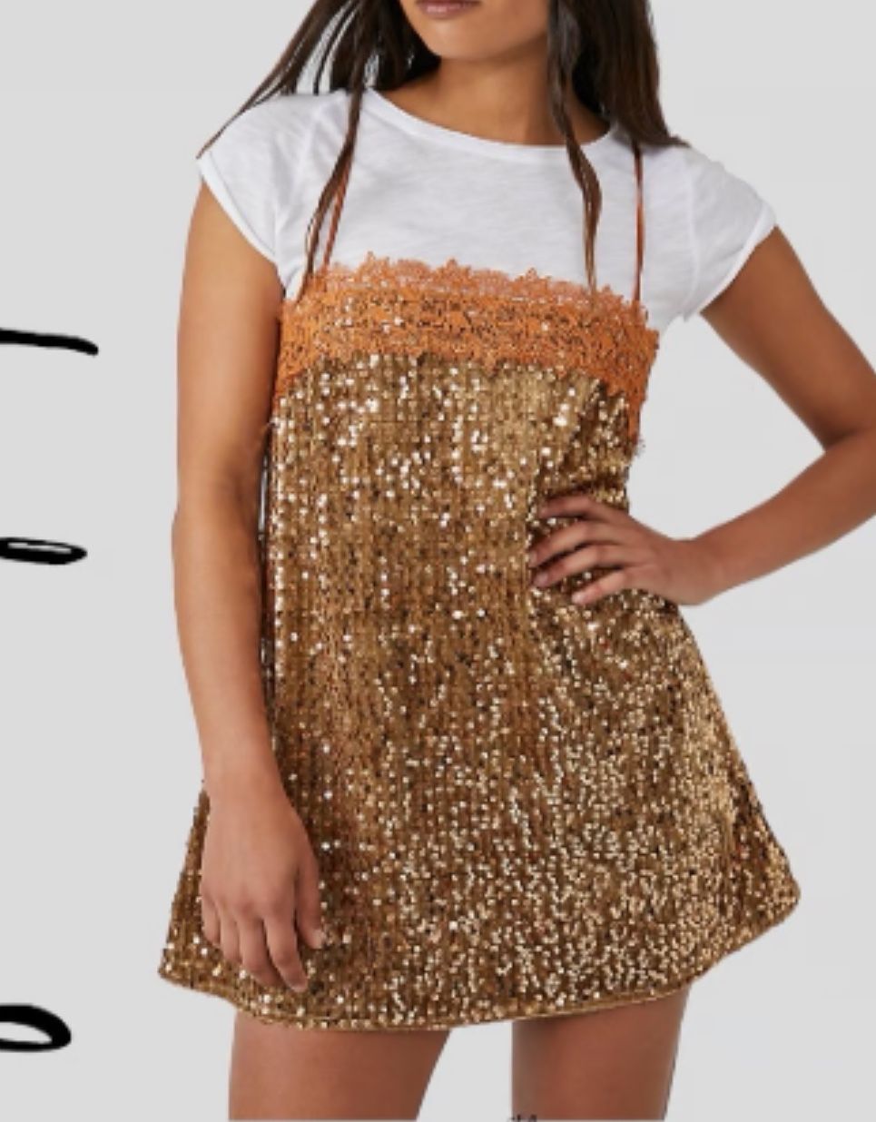 NWT FREE PEOPLE That Girl Sequin Slip Dress in Pumpkin Pie L Blingbling 