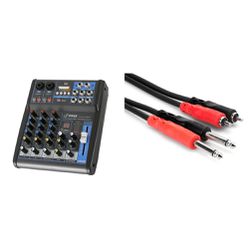 Pyle Professional Audio Mixer Sound Board Console System Interface 4 Channel Digital USB & Hosa CPR-204 Dual 1/4" TS To Dual RCA Stereo Interconnect C