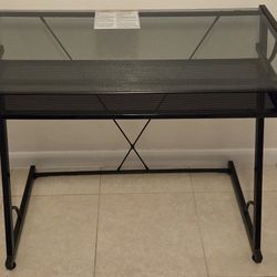 Glass Computer Desk w/ Slideout Tray. Like New