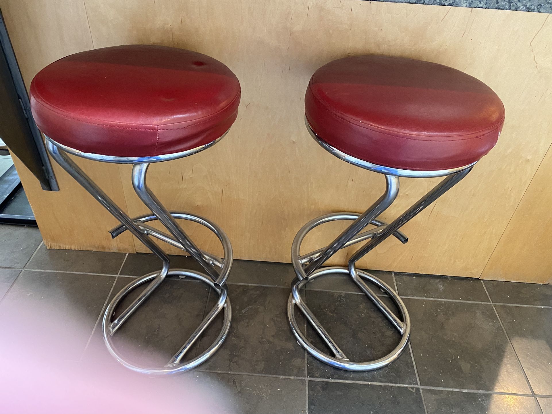Two Retro Red Bar Stools