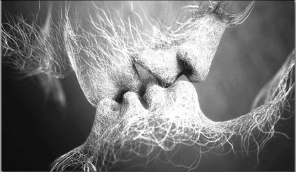 Love Kiss Abstract Black and White Art on Canvas Painting Wall Art Adam and Eve Picture Print for Living Room Bedroom Bathroom Office Decor, 24x16