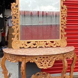 Entryway Wood Marble Top Table & Mirror