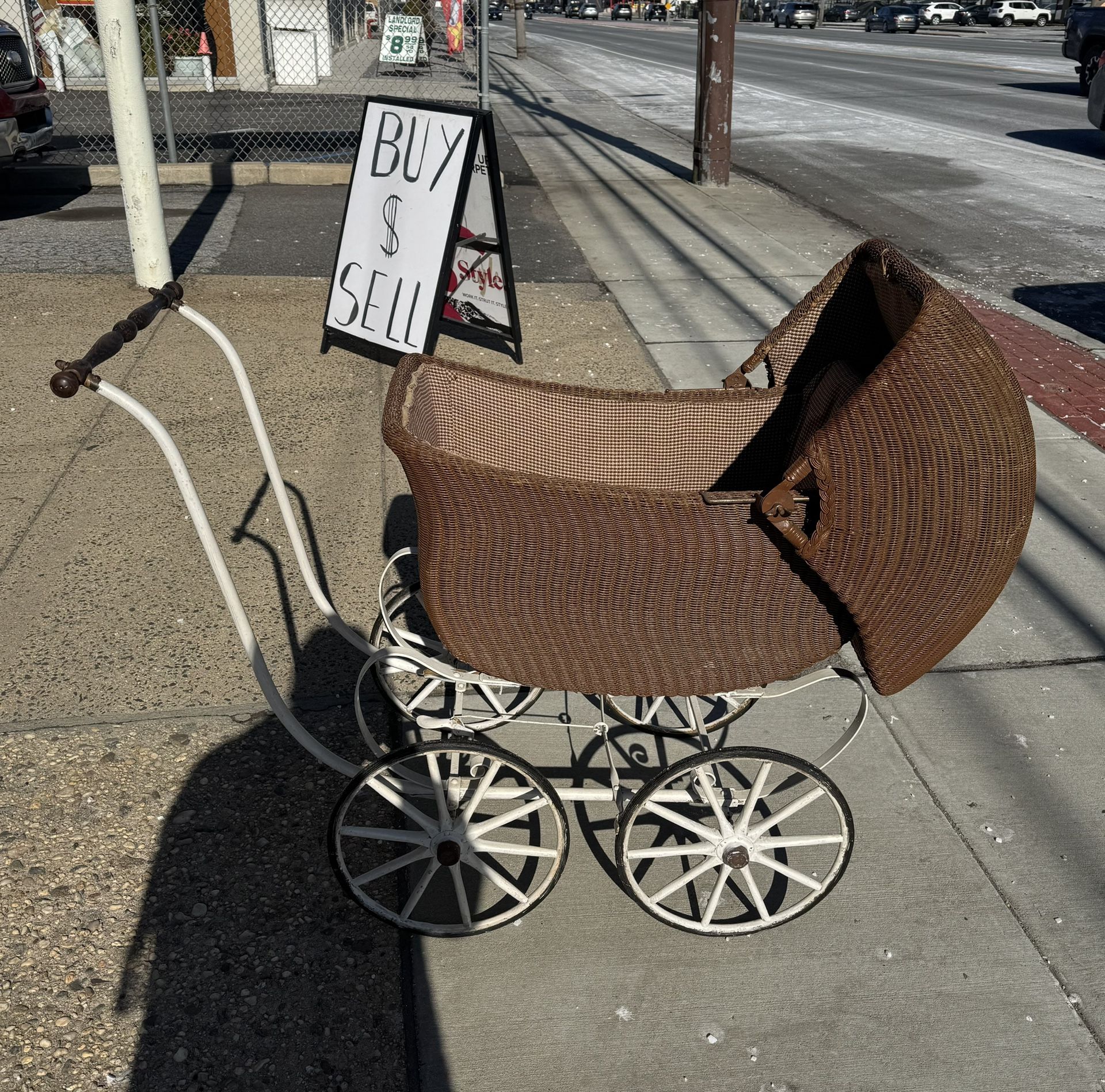 Antique Victorian wicker baby carriage stroller pram