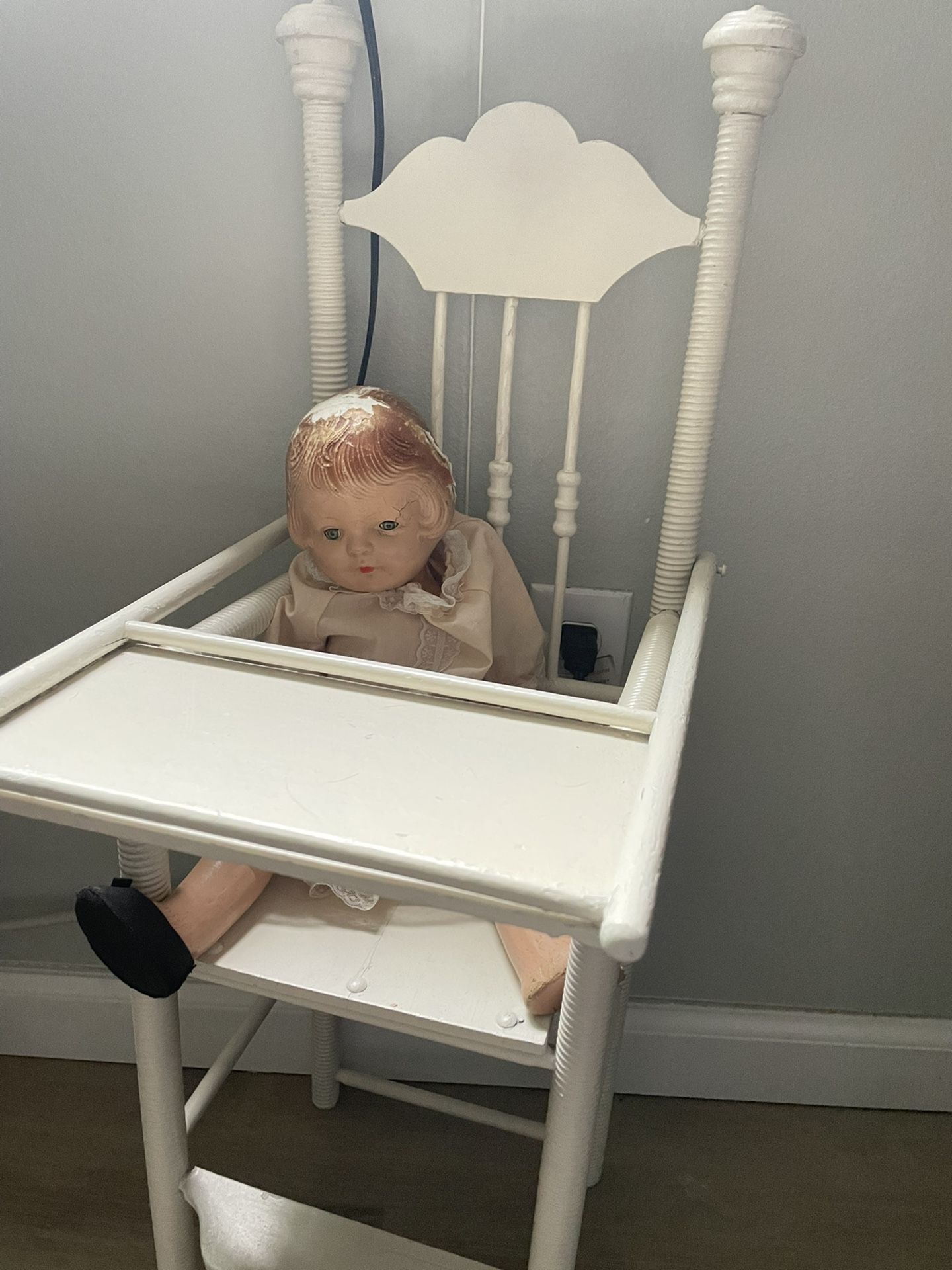 ANTIQUE 1920s Compo Effanbee Patsy Doll in Wooden Highchair
