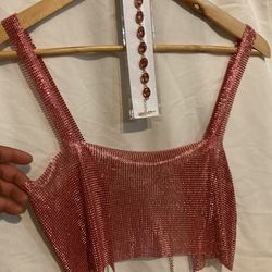 Sexy Crop Top, Pink  Metal Camisole 