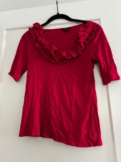 Express Bright Pink Ruffle Scoop Neck Short Sleeve Top