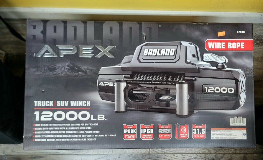 BADLAND APEX 12,000 lb. Winch with Steel Rope and Wireless Remote(BRAND NEW)