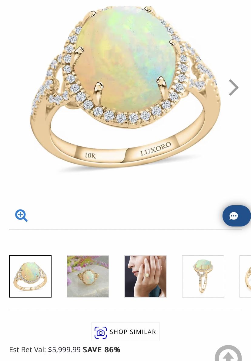 Certified & Appraised Luxoro 10K Gold AAA Opal & Diamond Ring - Sz 8