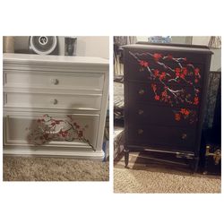 Custom Painted Dresser And Nightstand