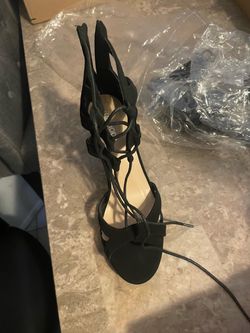 Black Lace-Up Strappy High Heel Sandal