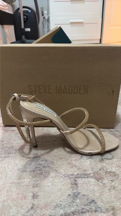 STEVE MADDEN nude heels with rhinestone straps