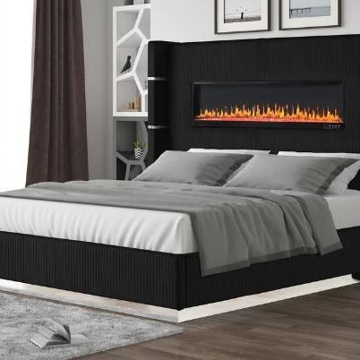 Black Velvet Lizelle Fireplace Bluetooth Speaker Queen Size Bed Frame Special