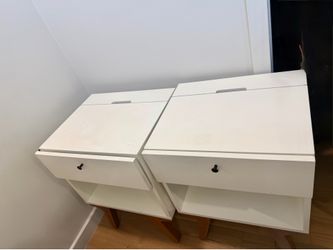 SET OF 2 - WEST ELM - Modern Single Drawer Nightstand with Built-in Charging Station - SET OF 2