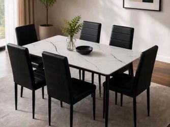 Brand new black-and-white marble dining room table set
