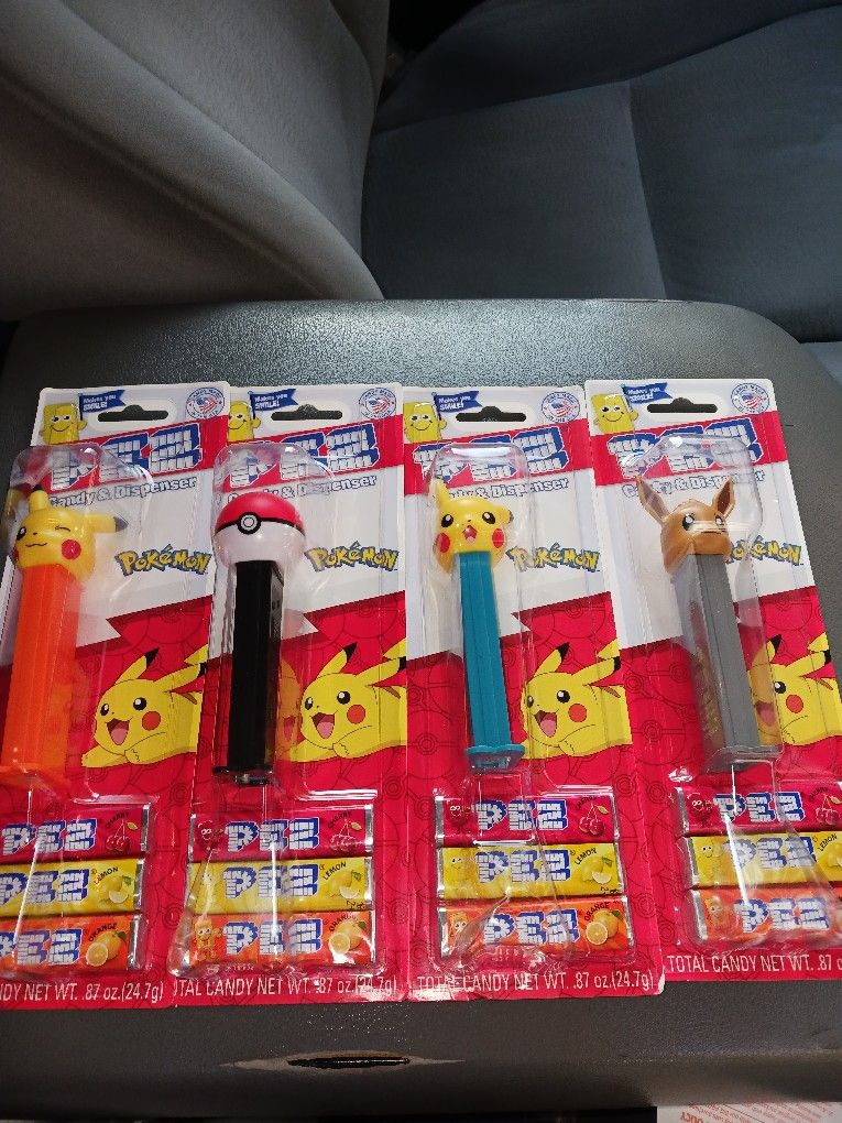 Pokemon Brand New Release '23 Pez set of 4 Pikachu Winking, Pikachu Laughing, Eevee, Pokemon Ball